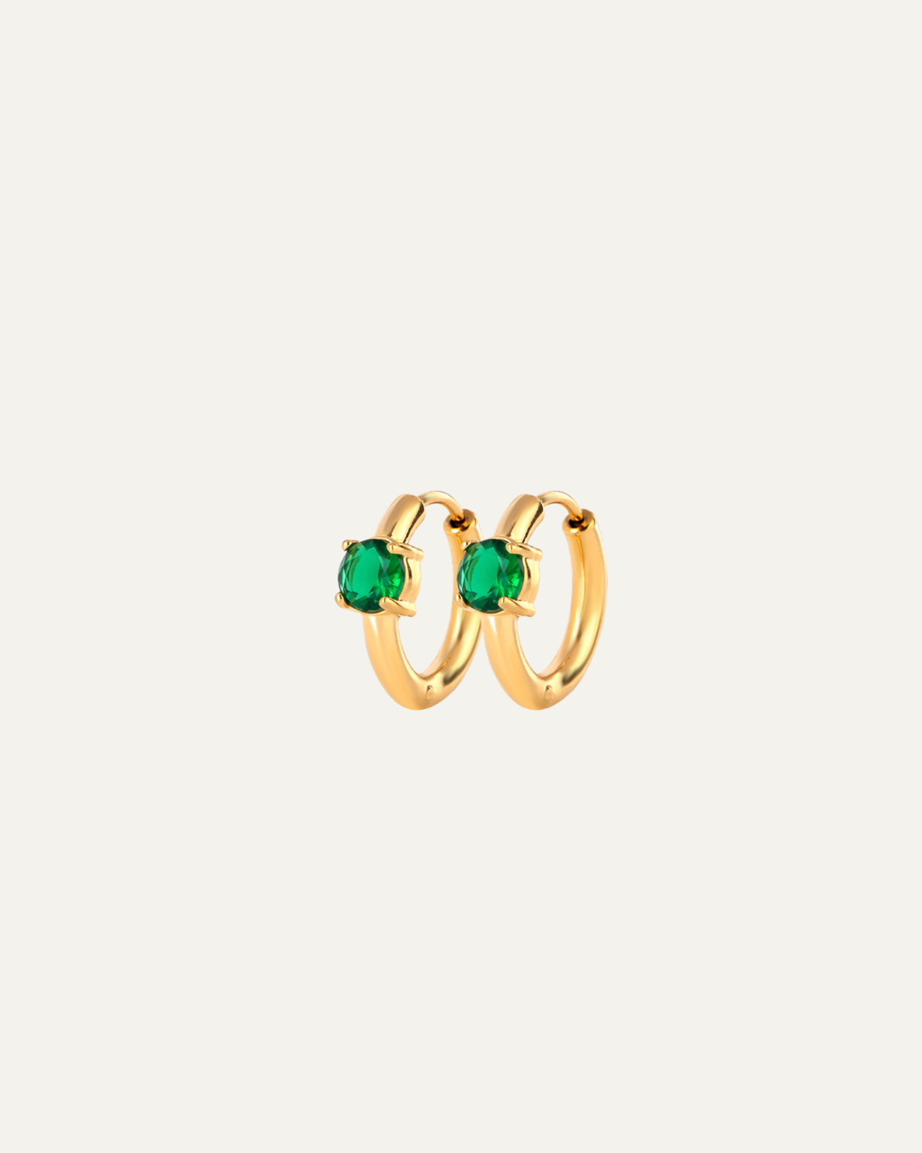 Gold Emerald Huggie Hoop Earrings