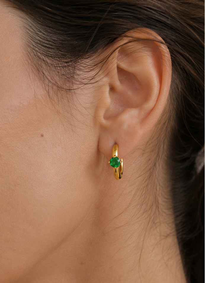 Gold Emerald Huggie Hoop Earrings